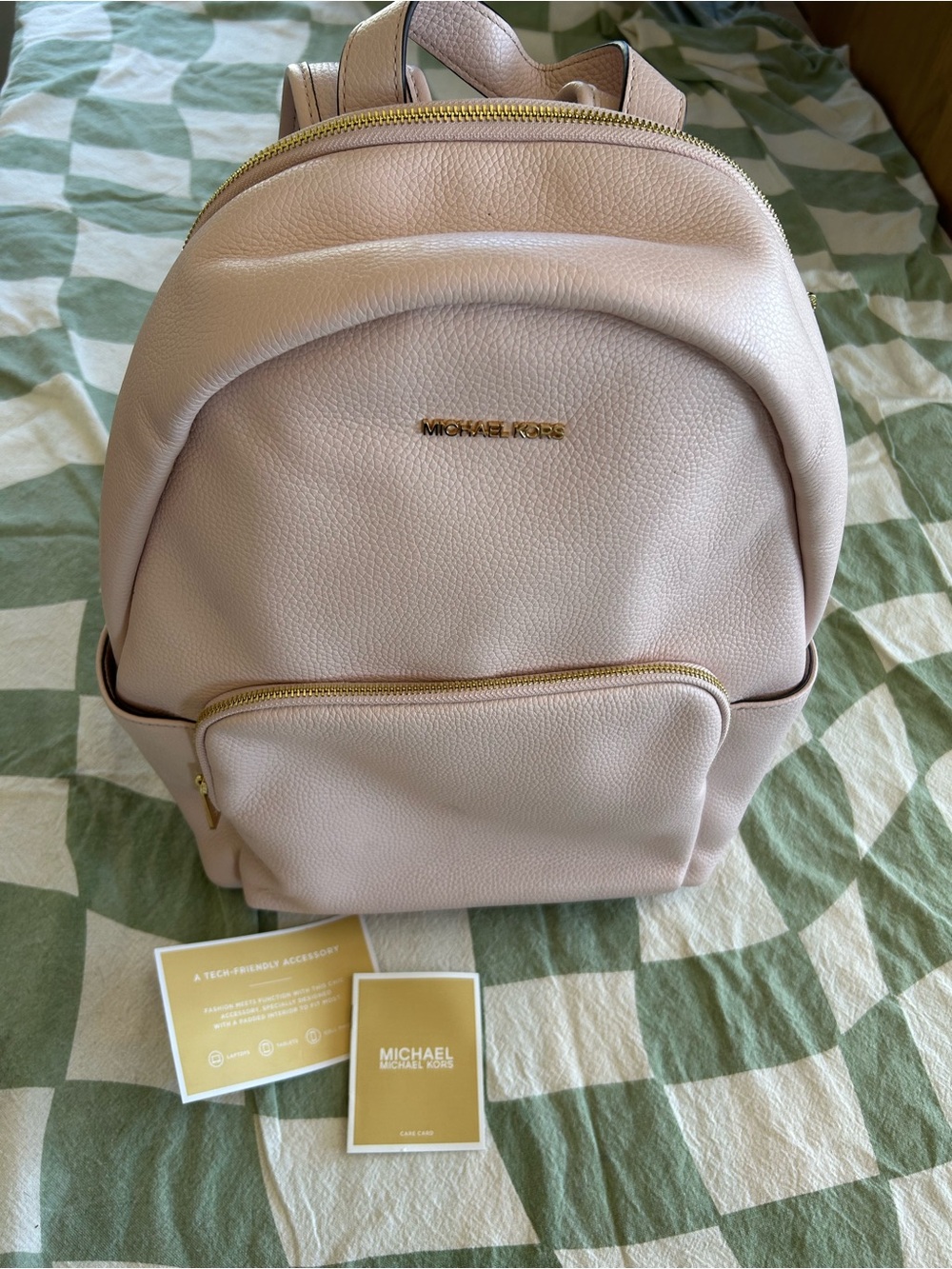 Michael Kors Light Pink Pebbled Leather Backpack with Gold Hardware